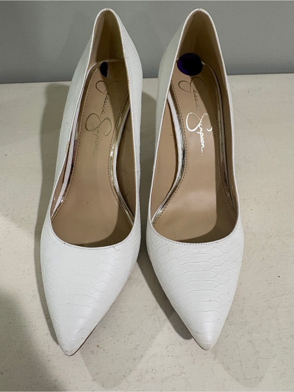Jessica Simpson White Textured Pointed-Toe Pumps